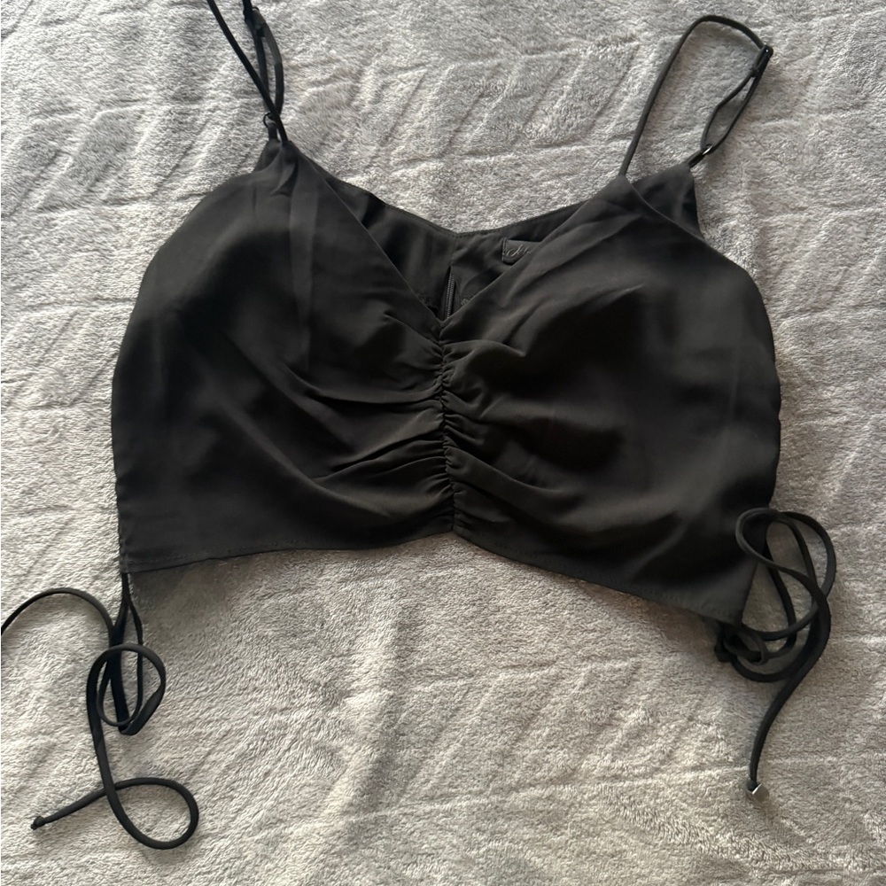 Black Ruched Crop Top